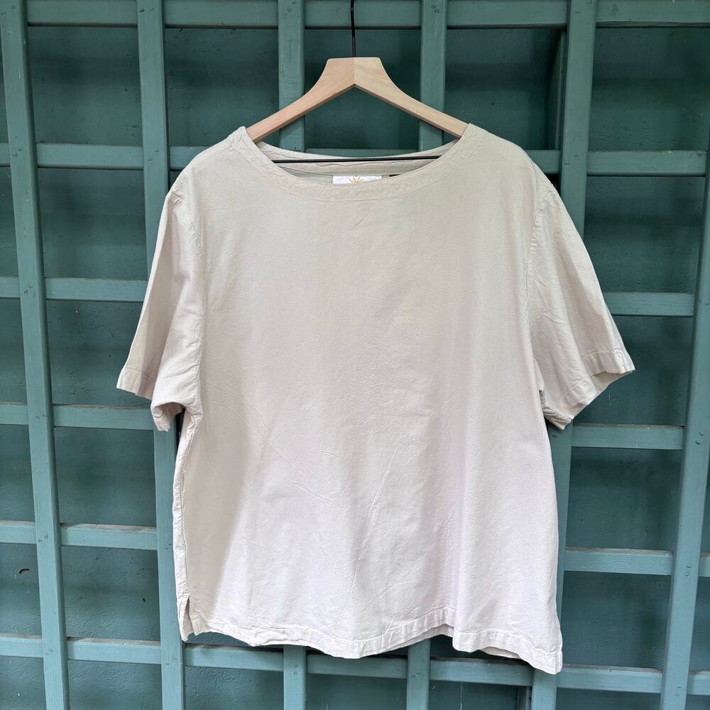 Beige Textured Boxy Cotton Top Size 2X Lagenlook Coastal Minimalist Earthy Boho